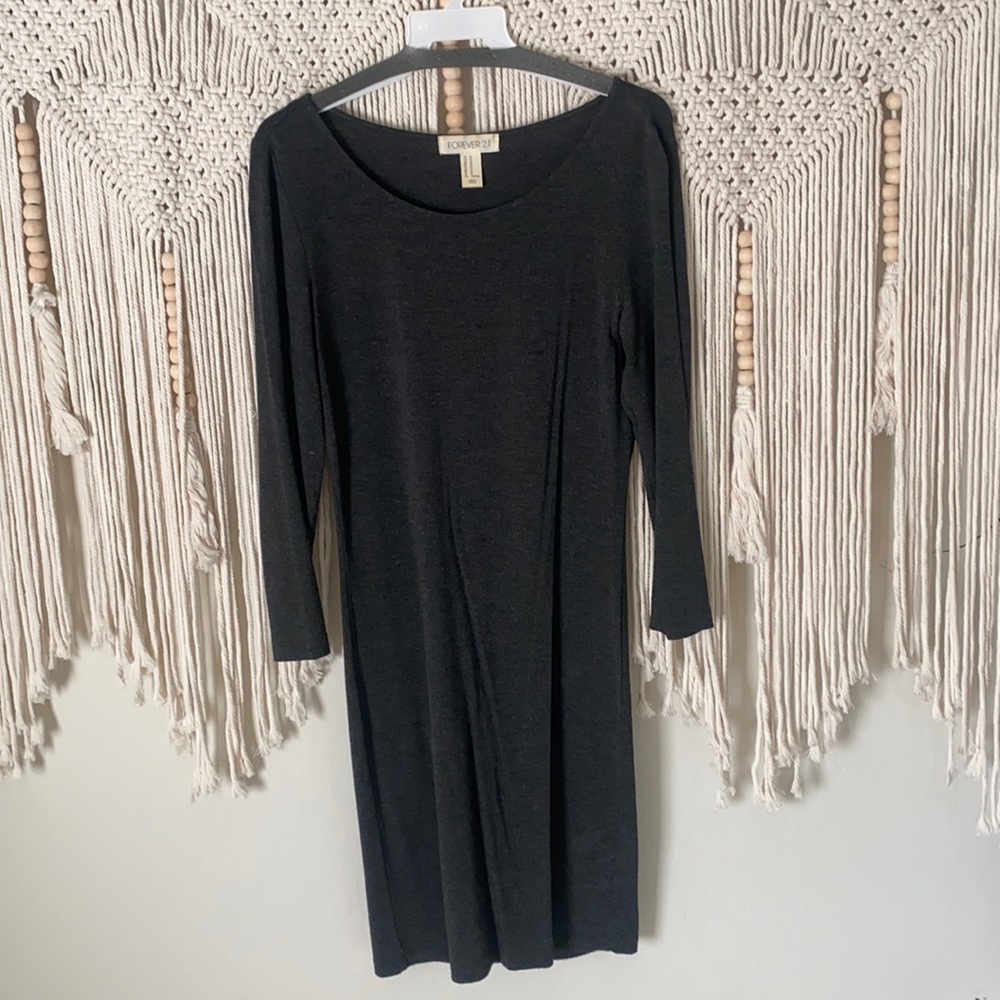 Plain dark gray bodycon midi dress